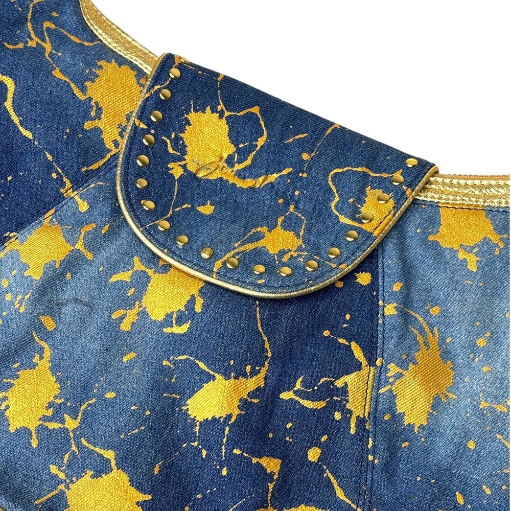 Y2K Denim & Gold Metallic Shoulder Bag Boho Glam Streetwear Purse - Picture 3 of 16
